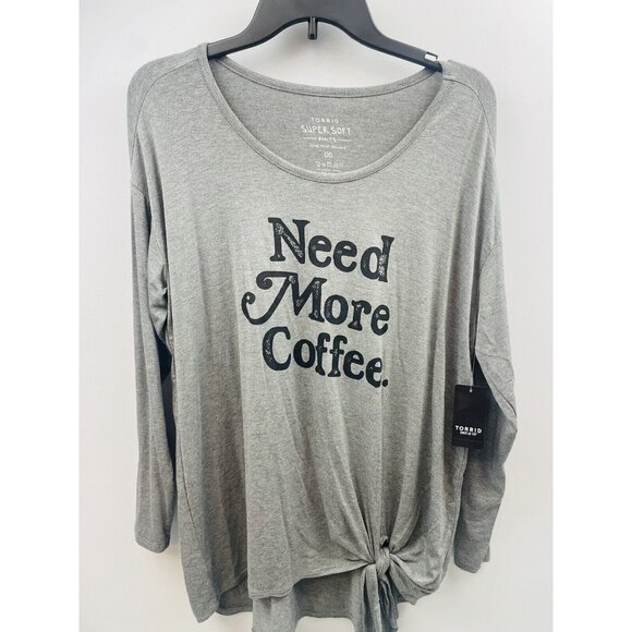 Torrid Women "Need More Coffee" Super Soft Grey Tie Front Tunic Tee Size 00 M/L - Picture 7 of 10